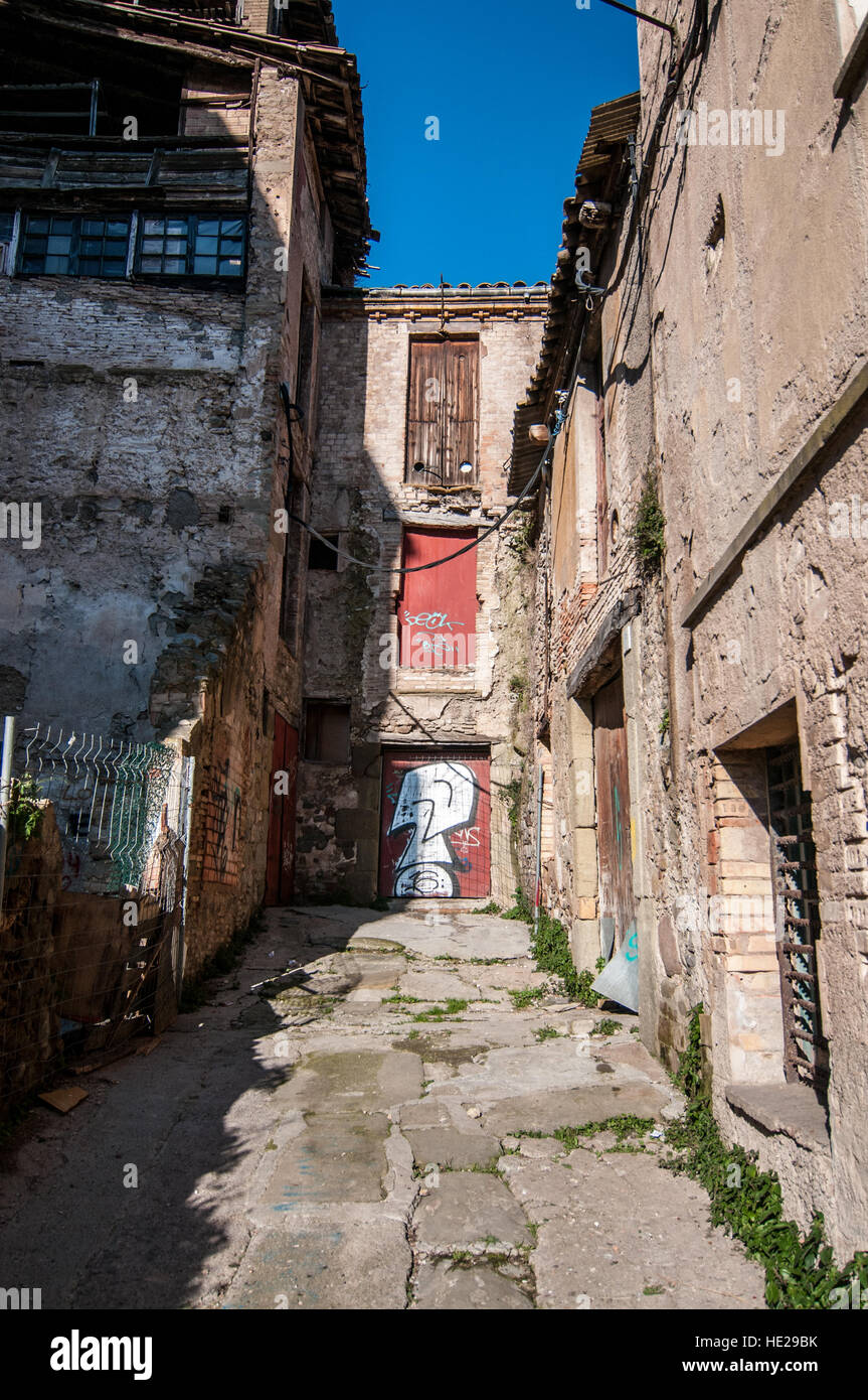 Una vecchia facciata nella città di Vic, Catalogna, Spagna Foto Stock