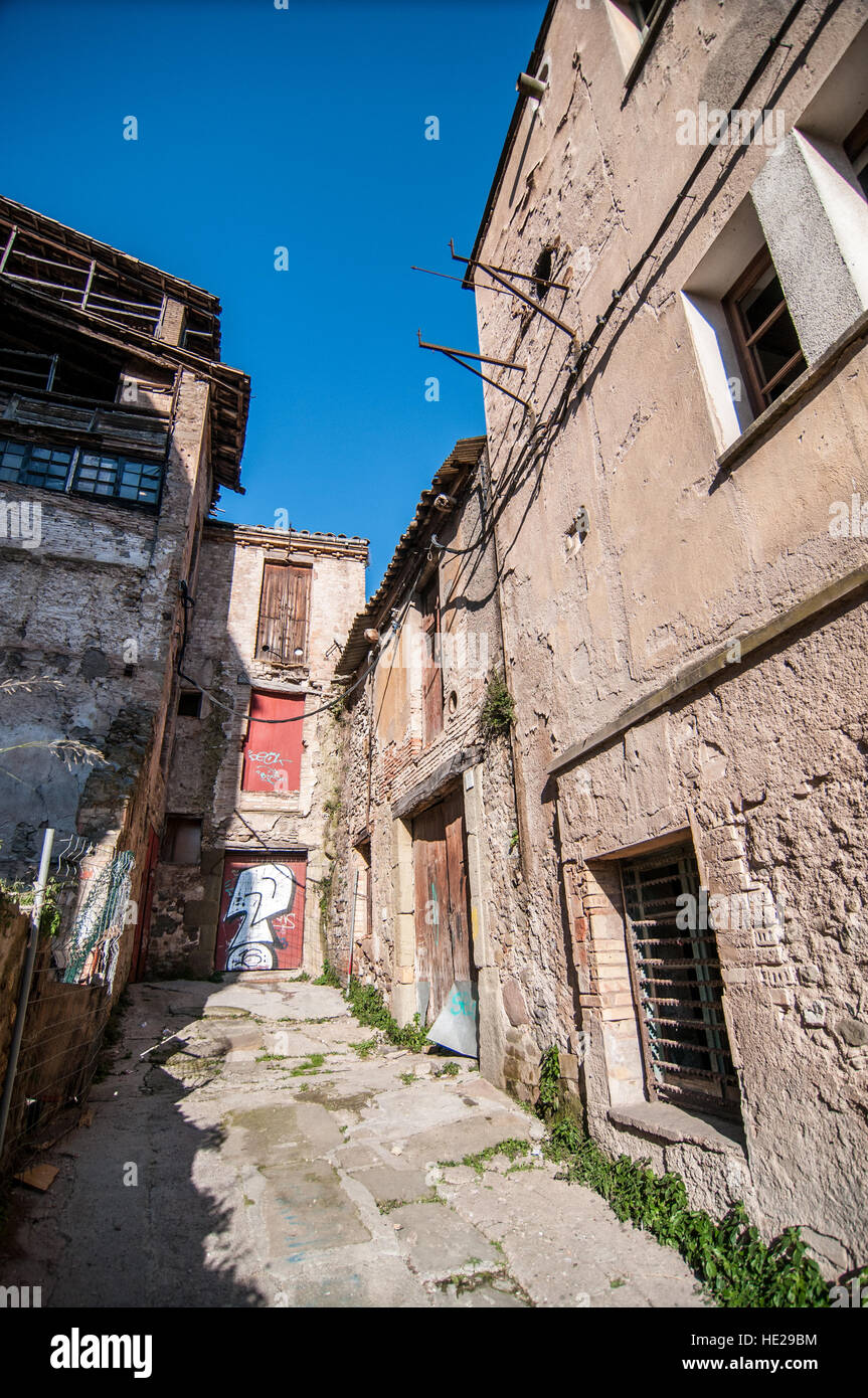 Una vecchia facciata nella città di Vic, Catalogna, Spagna Foto Stock