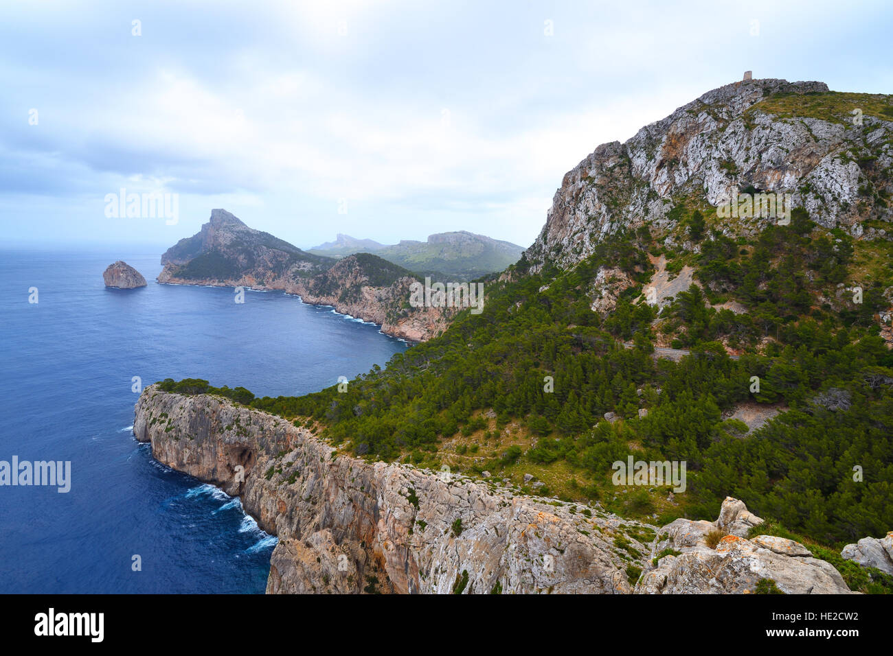 Capo Formentor sull isola di Maiorca in Spagna in un giorno di pioggia Foto Stock