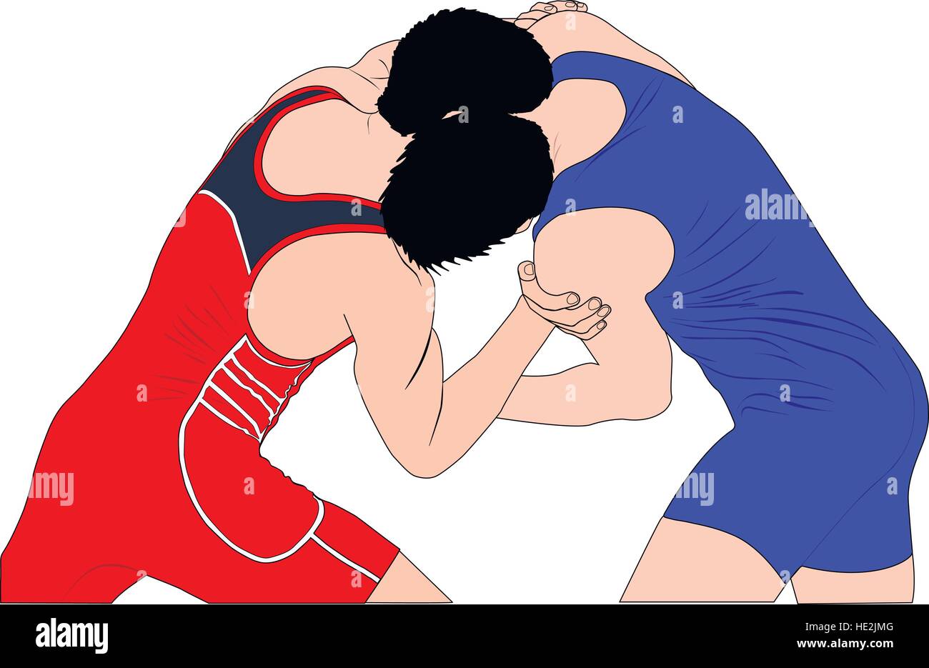 Due uomini lottatori nel wrestling greco-romana a concorsi. colore silhouette illustrazione vettoriale Illustrazione Vettoriale