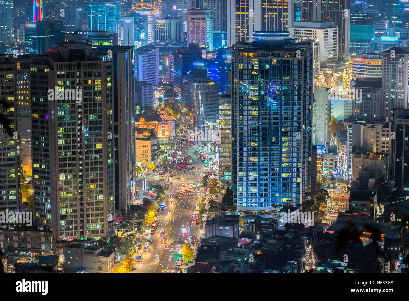 Corea,Seoul durante la notte, la Corea del Sud lo skyline della citta'. Foto Stock
