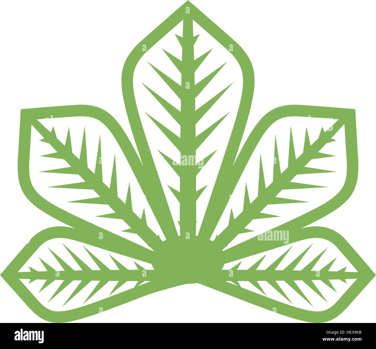 Abstract isolata verde piatta logo a colori. Castagno foglie su sfondo bianco illustrazione vettoriale. Delineate nelle linee monocromatiche elemento natura logotipo. Illustrazione Vettoriale