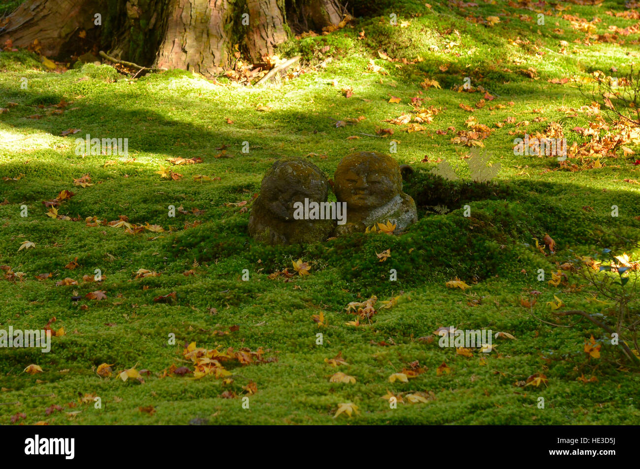 Warabe-jizo statue in erba a Sanzen-nel tempio, O'hara, prefettura di Kyoto, Giappone Foto Stock