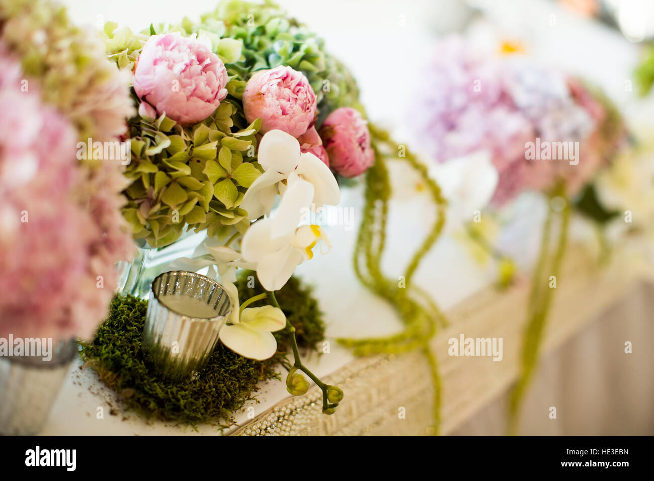 Vista a Floral decorazioni per matrimoni Foto Stock