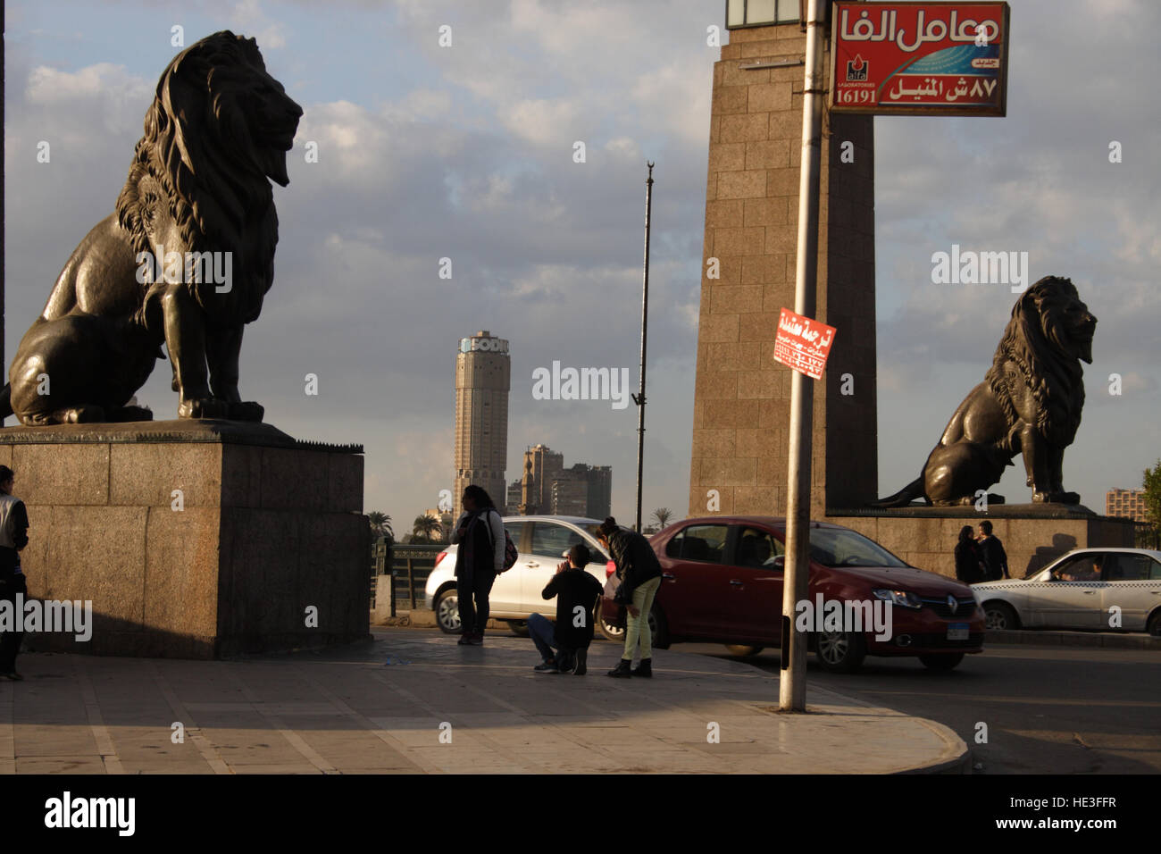 Il Cairo intorno al Qasr El Ponte sul Nilo dopo che ha piovuto, Il Cairo, Egitto Foto Stock