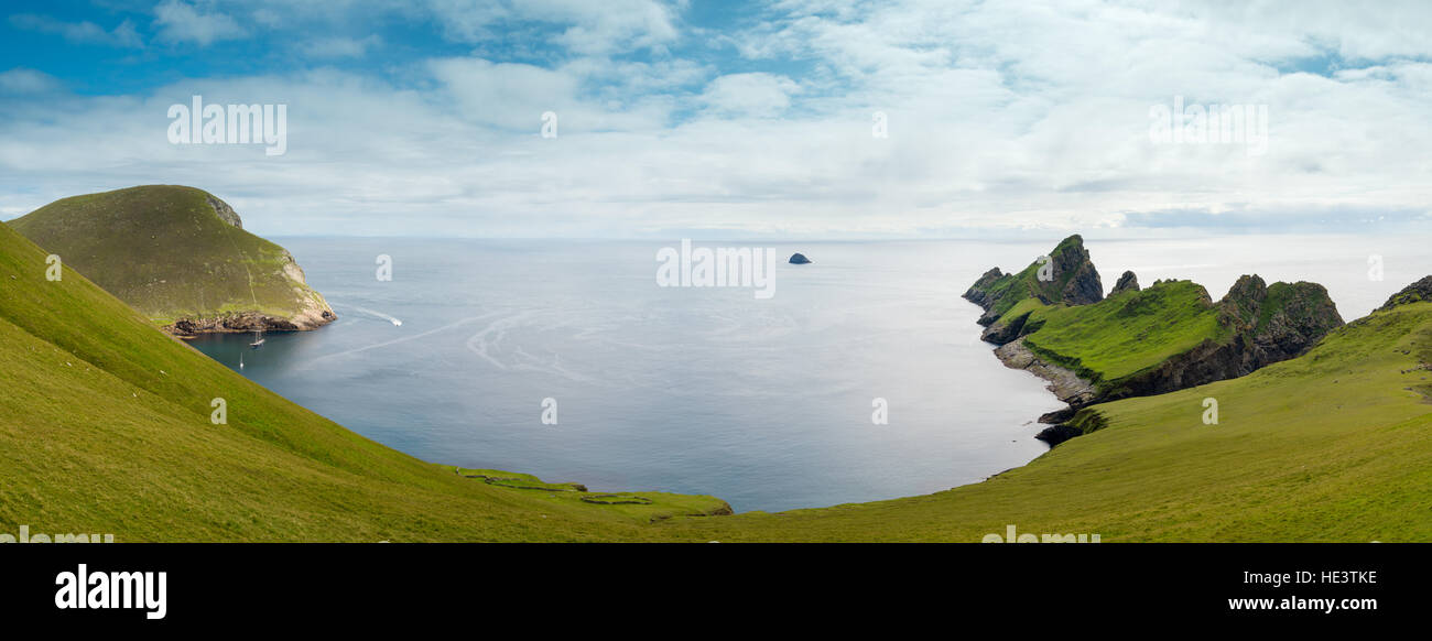 Vista panoramica di Hirta, St Kilda, Ebridi Esterne, Scotland, Regno Unito Foto Stock