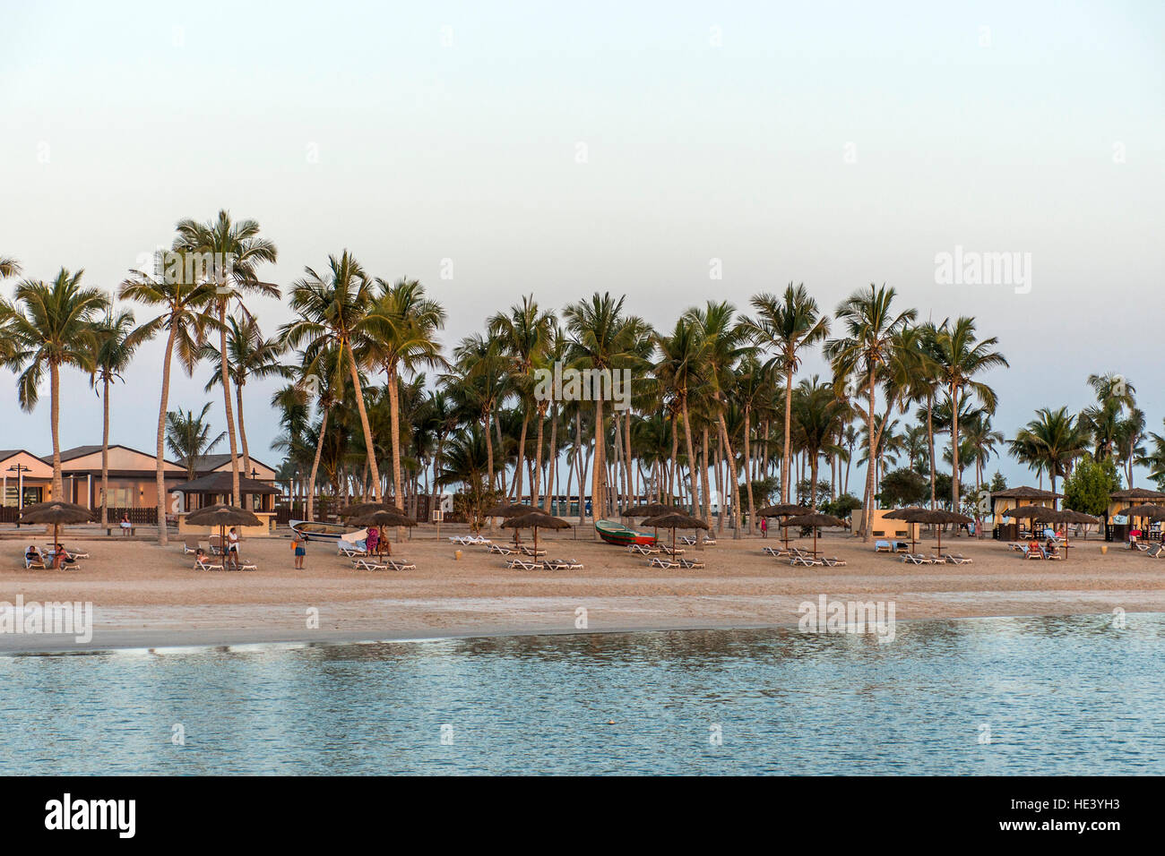 Prendisole tra palme alla spiaggia tropicale oman salalah souly bay 29 Foto Stock