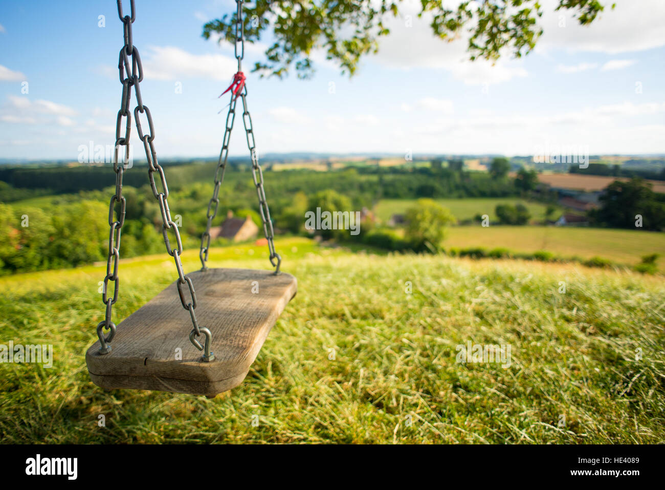 Vecchio swing da burrow hill farm sidro, Somerset, Inghilterra. Foto Stock