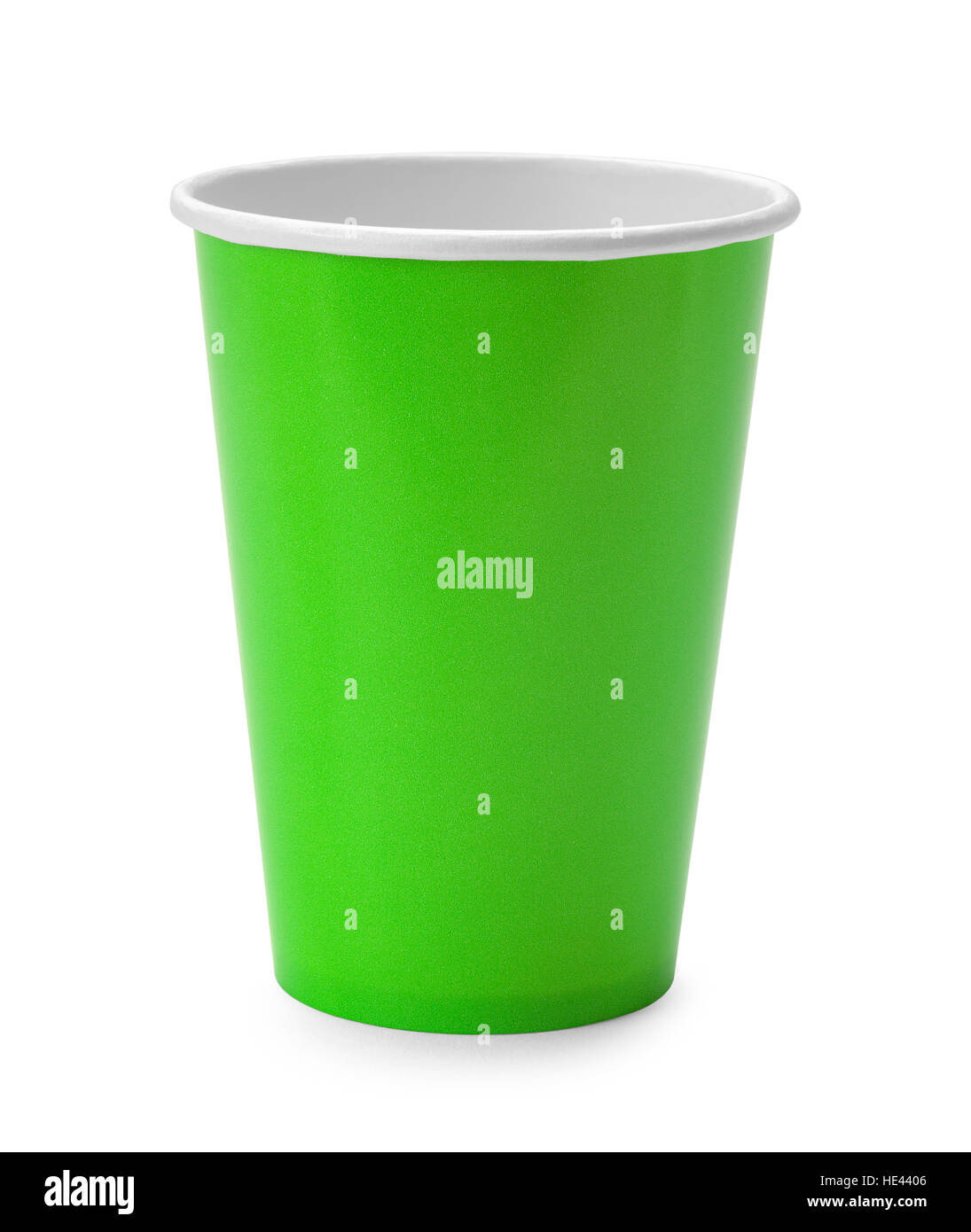 Libro verde tazza isolata su sfondo bianco. Foto Stock