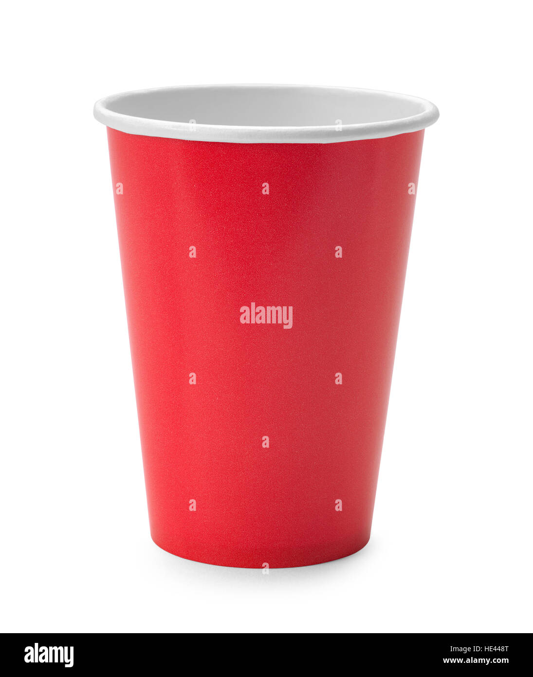 Carta rossa tazza isolata su sfondo bianco. Foto Stock