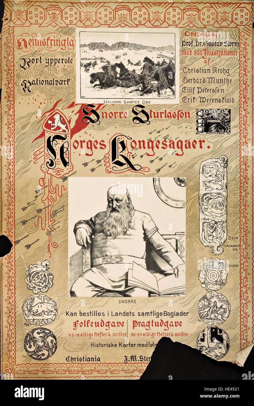 Le "Norges Kongesagaer" (saghe dei re norvegesi) di Snorre Sturlasson, illustrate da Christian Krohg, Erik Werenskiold e Gerhard Munthe, sono una magnifica edizione delle antiche saghe islandesi che raccontano la storia dei re norvegesi e dei loro regni. Foto Stock