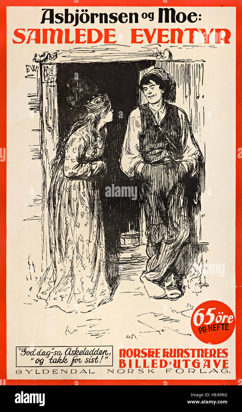 Questa immagine mostra una storica edizione norvegese di "Asbjørnsen og Moe Samlede eventyr" (raccolte fiabe), illustrata da Erik Werenskiold. Rappresenta il ricco patrimonio delle fiabe norvegesi e la tradizione artistica del paese. Foto Stock