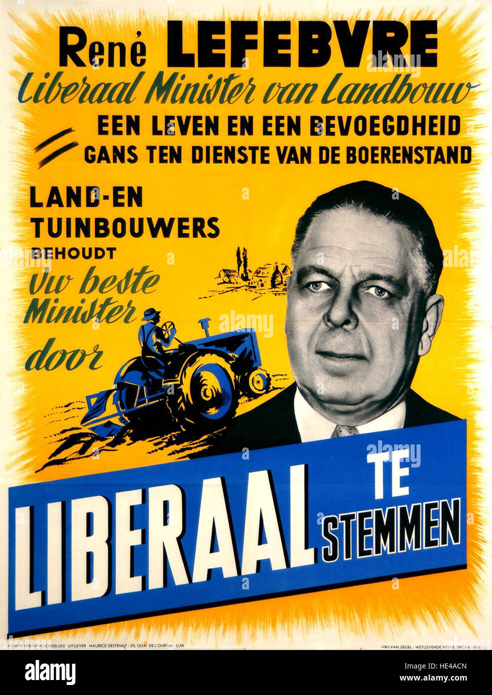 Liberale verkiezingsaffiche, 1958 campagna di manifesti, Belga Partito Liberale, nazionale Foto Stock