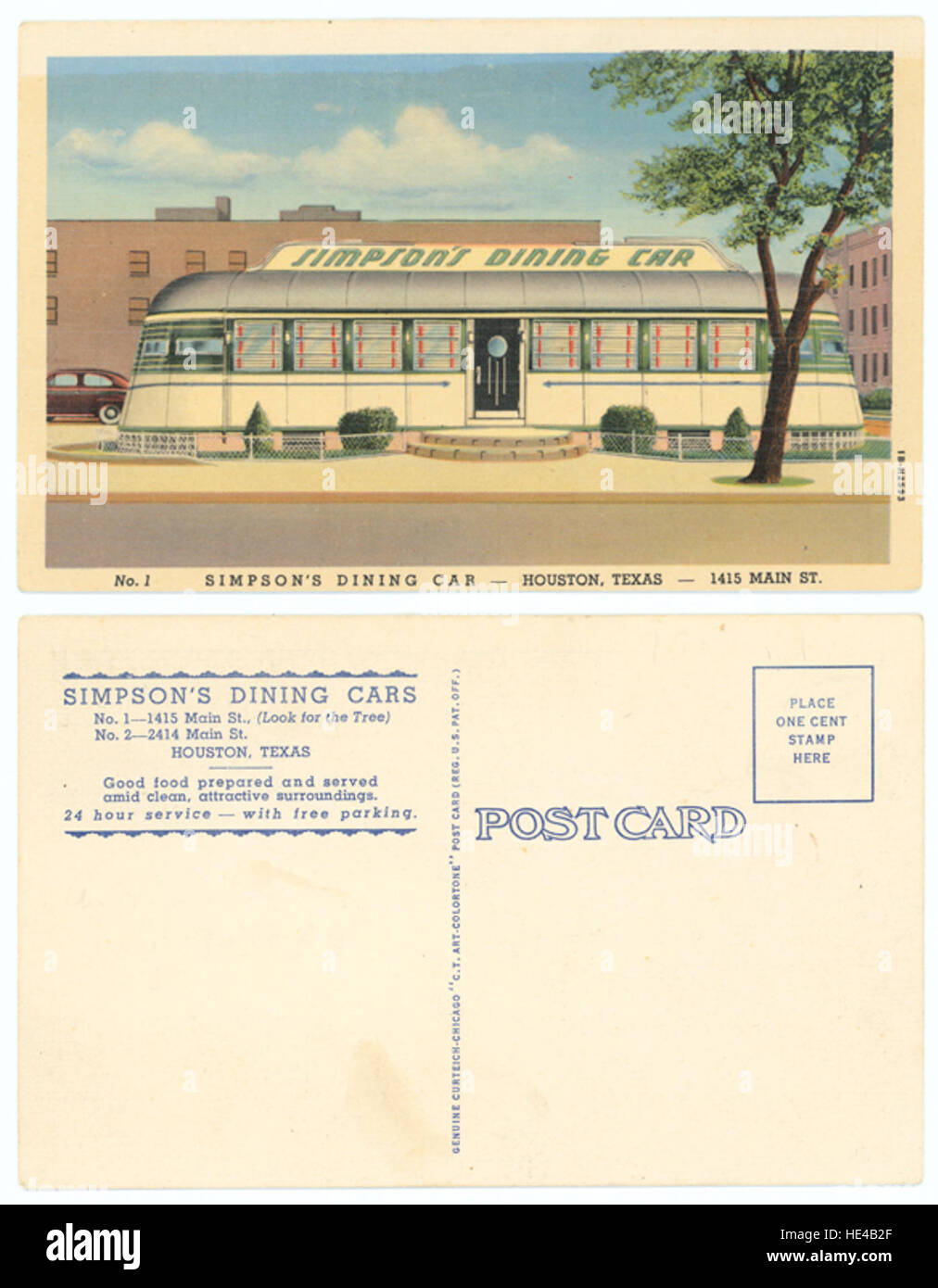 *La Simpson's Dining Car*, situata al 1415 di Main St a Houston, Texas, era un importante ristorante della metà del XX secolo. Conosciuto per il suo servizio in stile classico, è diventato un punto fermo della cucina e della cultura locale durante l'epoca. Foto Stock