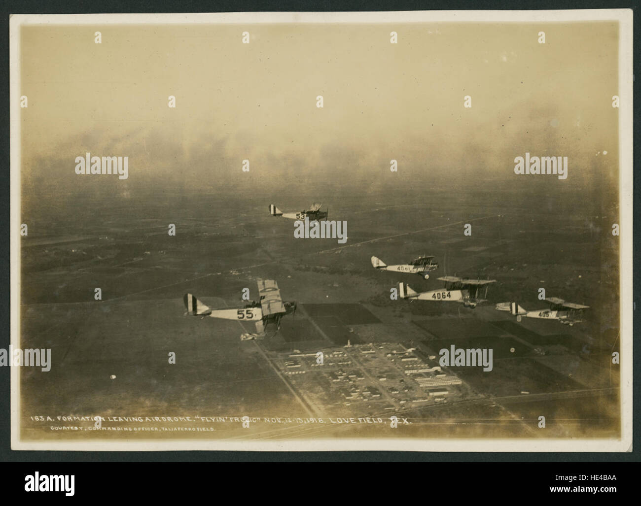 Formazione lasciando Airdrome 'Flyin' Frolic' Nov, 12-13, 1918 Love Field, Foto Stock