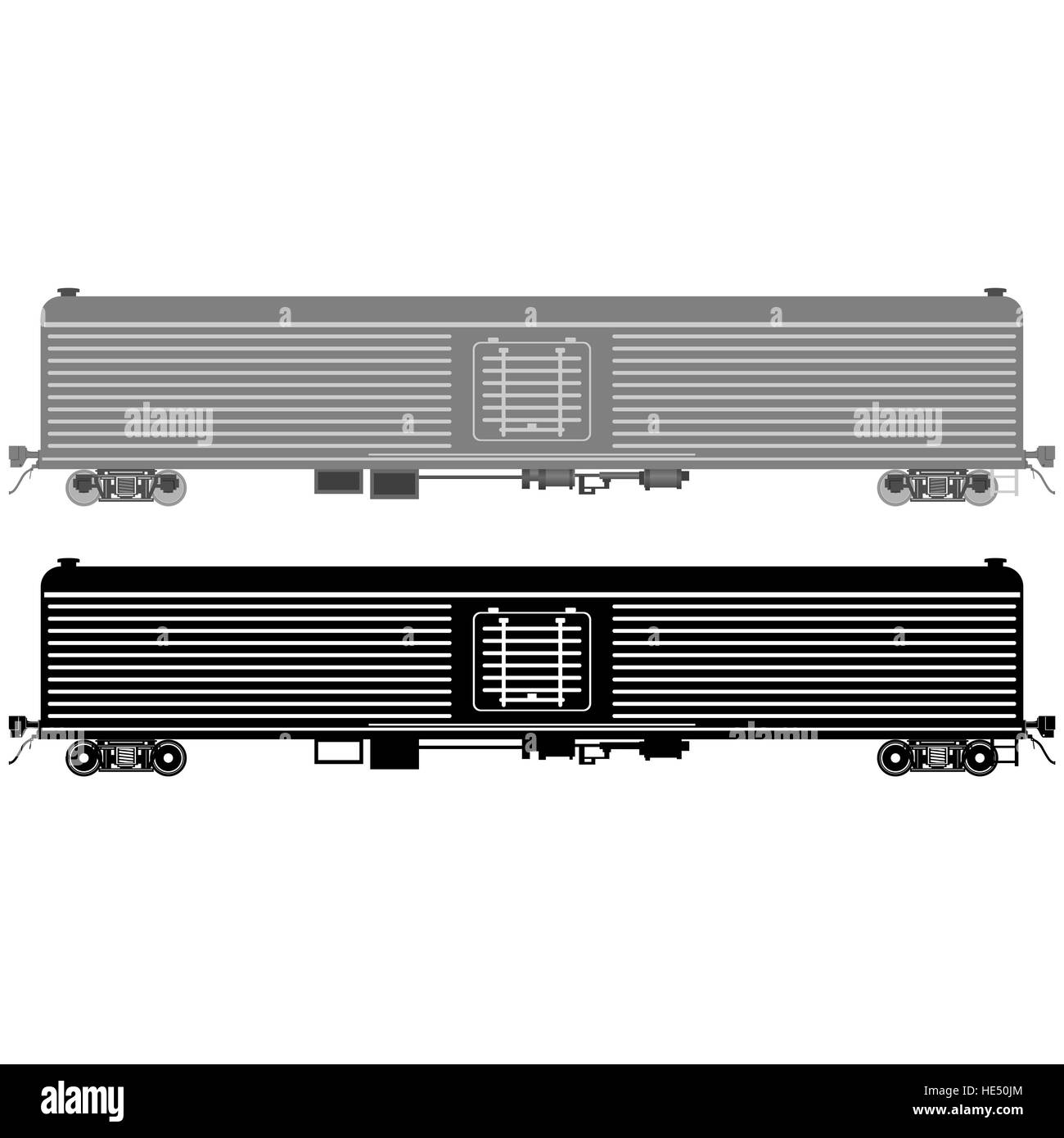 Vagoni ferroviari per il trasporto di merci. La figura su sfondo bianco. Foto Stock
