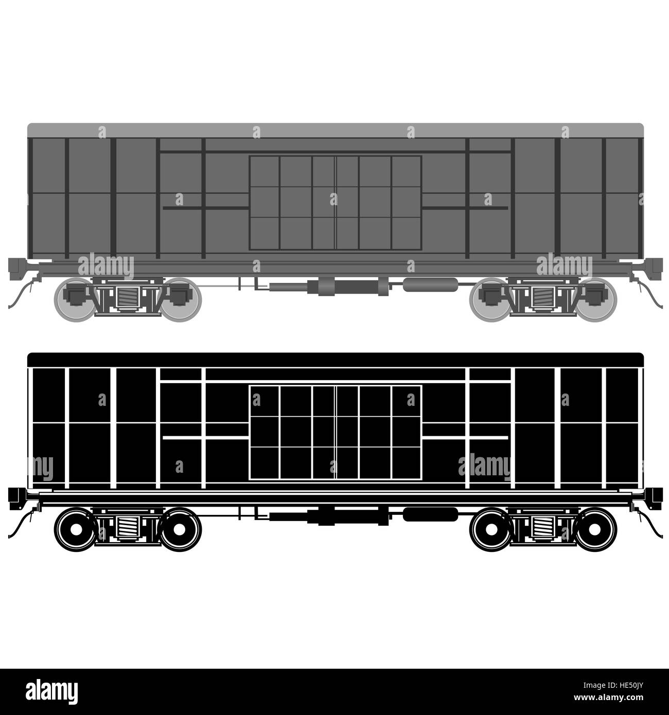 Vagoni ferroviari per il trasporto di merci. La figura su sfondo bianco. Foto Stock