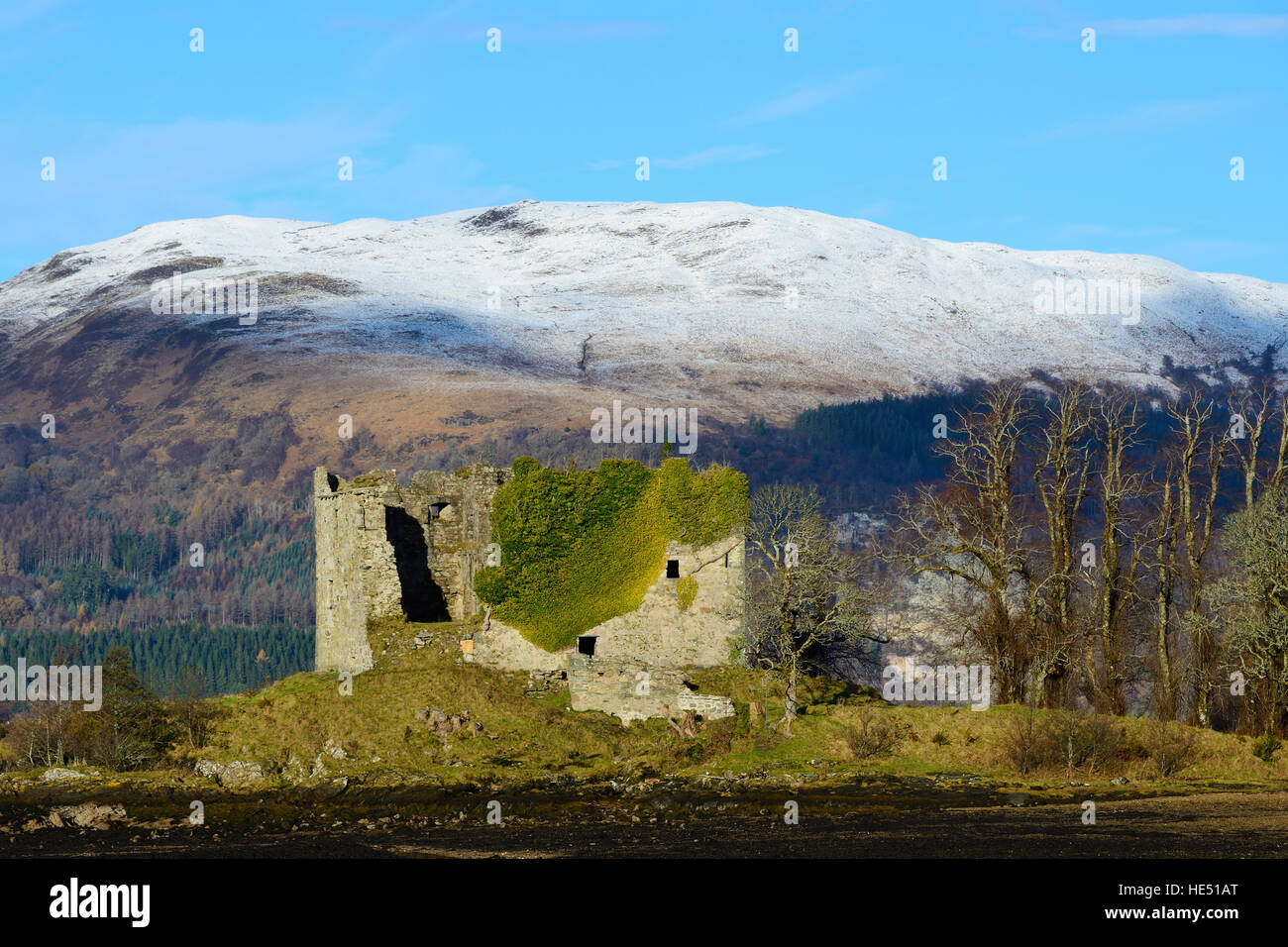 Vecchio Castello Lachlan sulle sponde del Loch Fyne in Argyll and Bute, Scozia Foto Stock