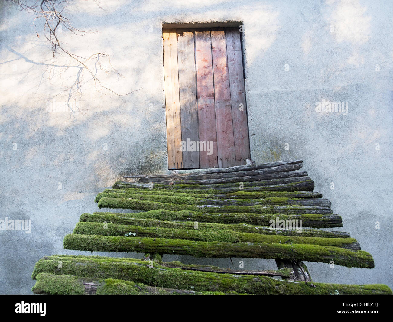 Fasi di rustico con MOSS, piombo a Porta Vecchia. Sunshine effetto ombra come le nuvole. Foto Stock