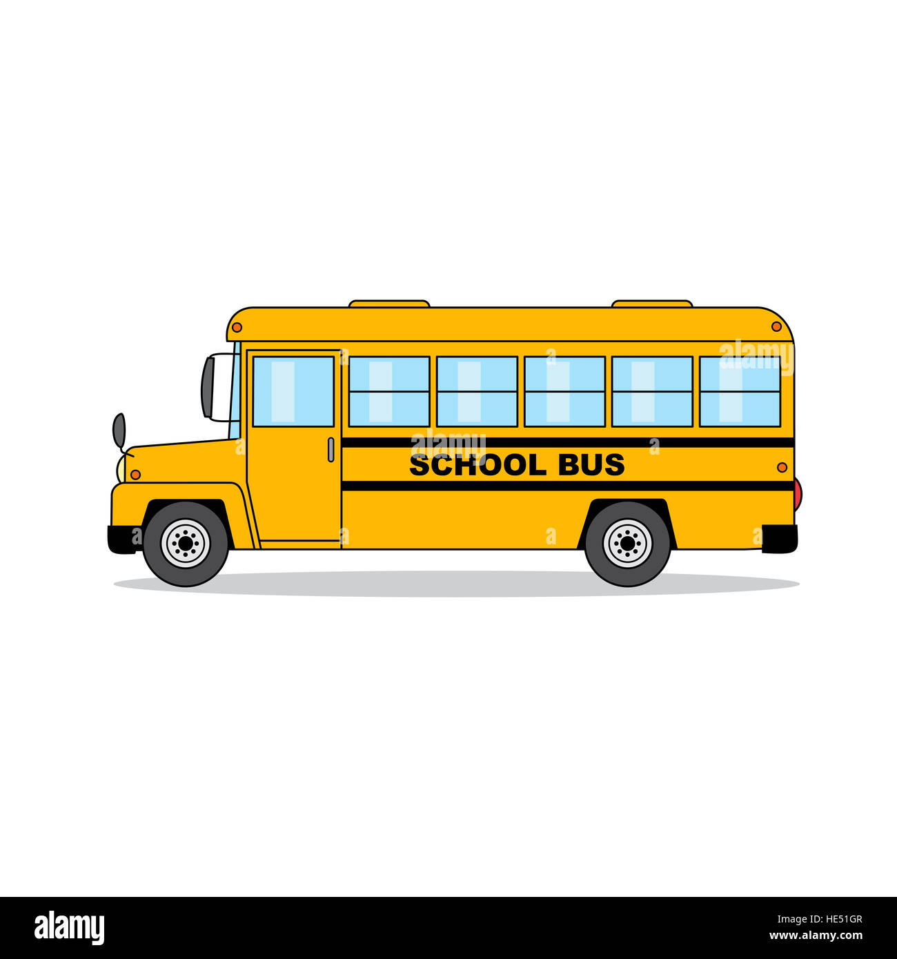 Scuola bus isolata su sfondo bianco. Illustrazione del fumetto. Foto Stock