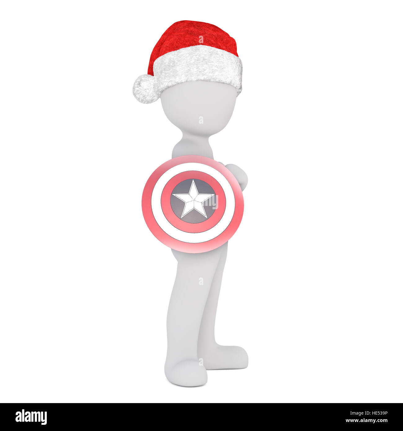 Corpo pieno 3d toon in Santa hat azienda target di supereroi su bianco Foto Stock