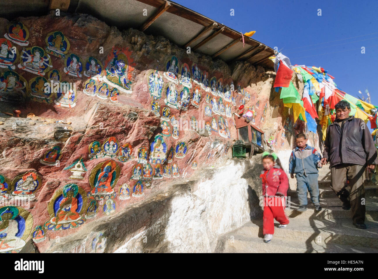 Lhasa: Mount Chagpo Ri; le incisioni rupestri, Tibet, Cina Foto Stock