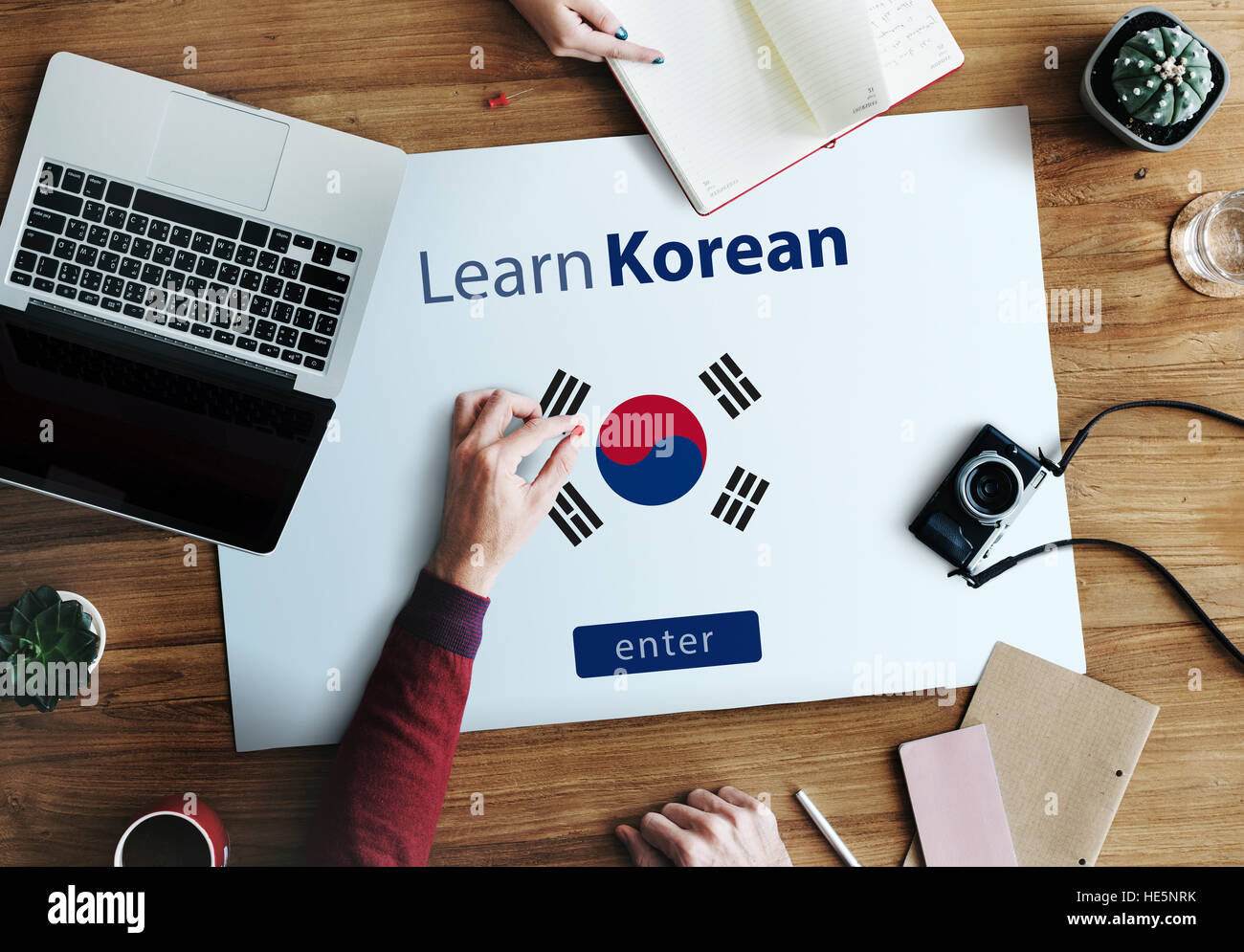 Imparare la lingua coreana Online il concetto di istruzione Foto Stock