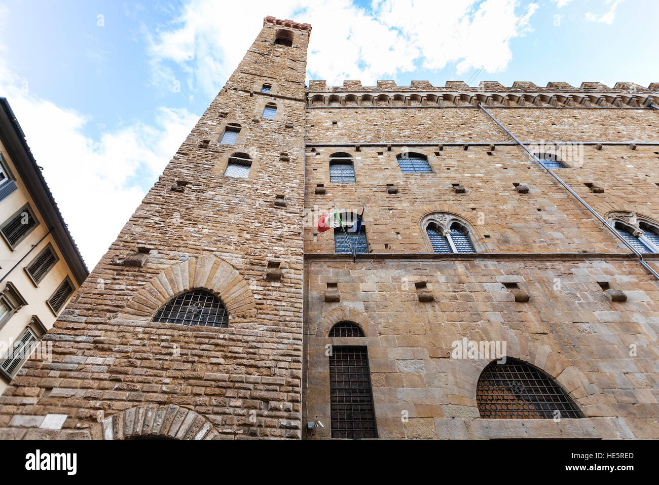 Viaggiare in Italia - parete del palazzo del Bargello (Palazzo del Bargello, Palazzo del Popolo e Palazzo del Popolo) nella città di Firenze Foto Stock