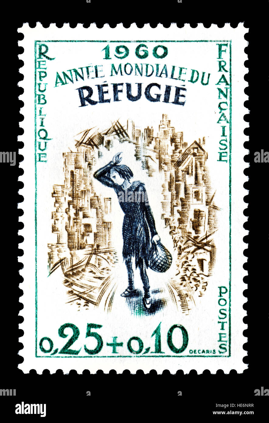 Il francese francobollo (1960) : 1960 - Anno internazionale del rifugiato Foto Stock