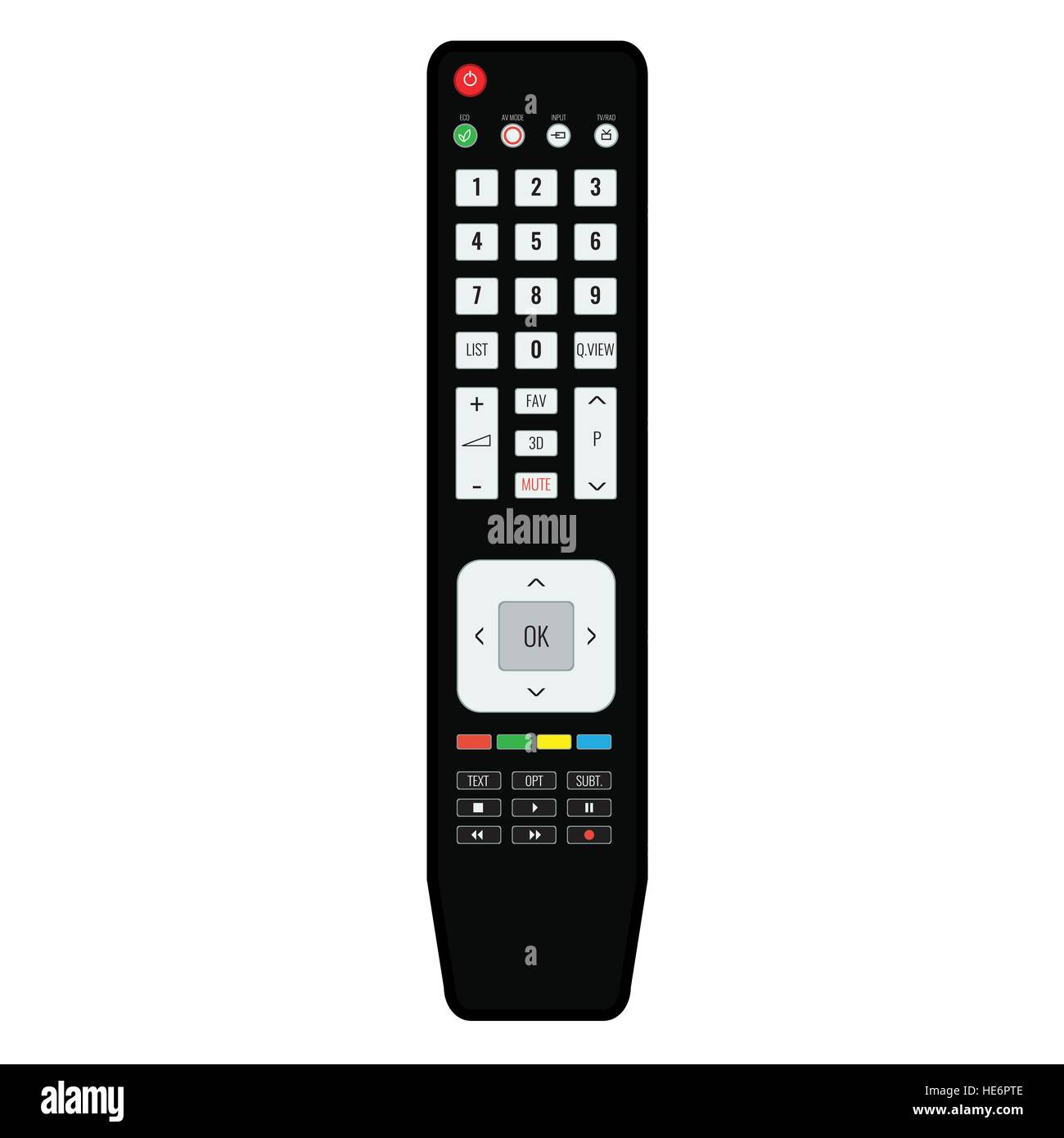TV con telecomando di controllo. Isolato su sfondo bianco, illustrazione vettoriale Illustrazione Vettoriale