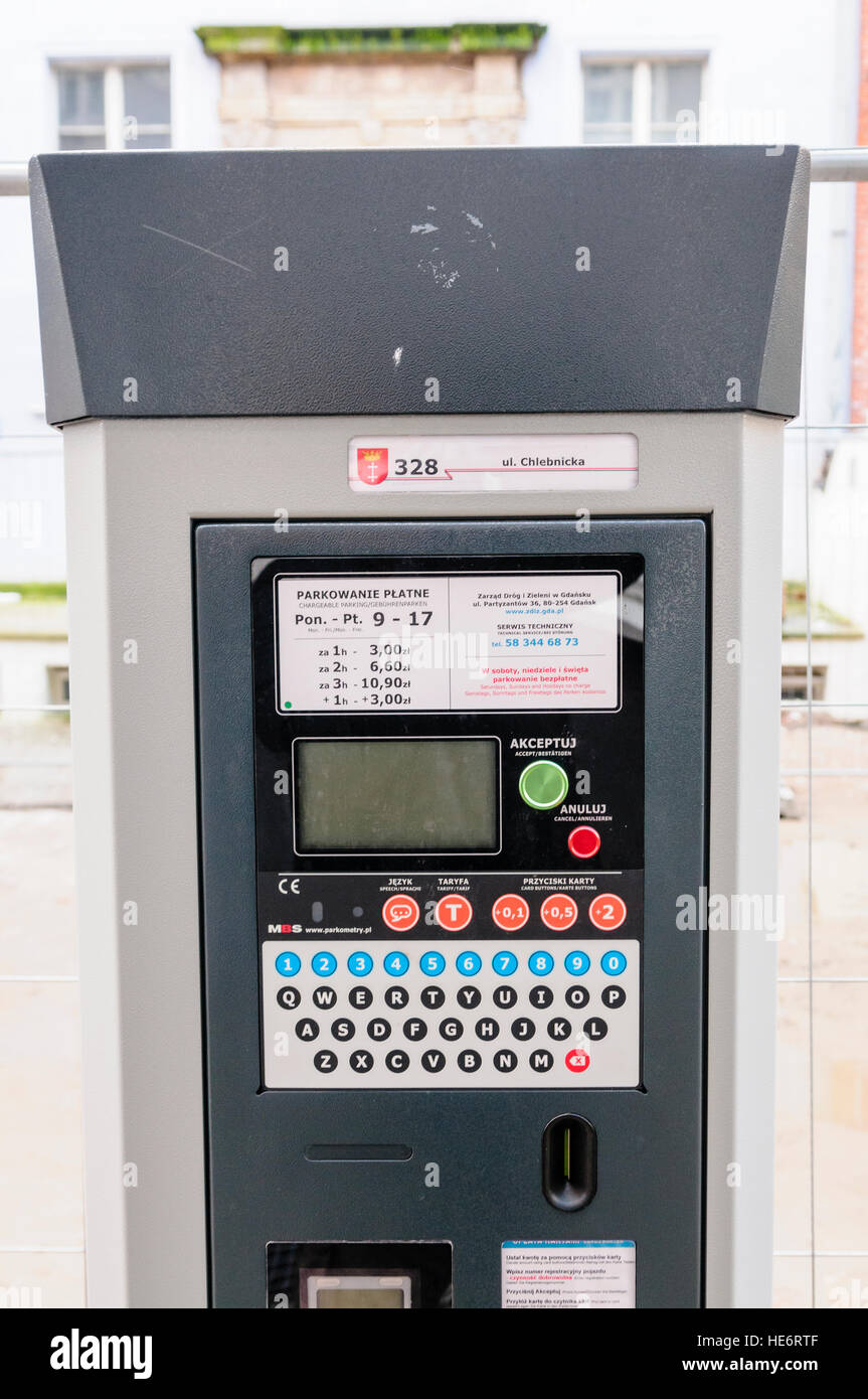 Parcometro, Gdansk, Polonia Foto Stock