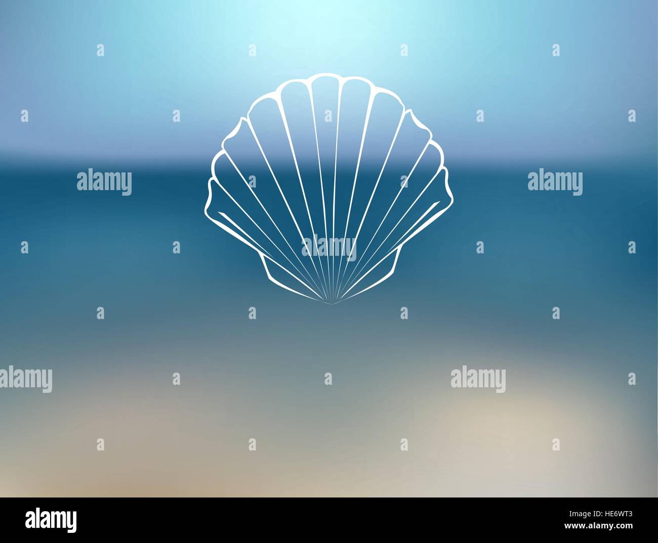 Marine sfondo sfocato con conchiglie di contorno. Illustrazione Vettoriale