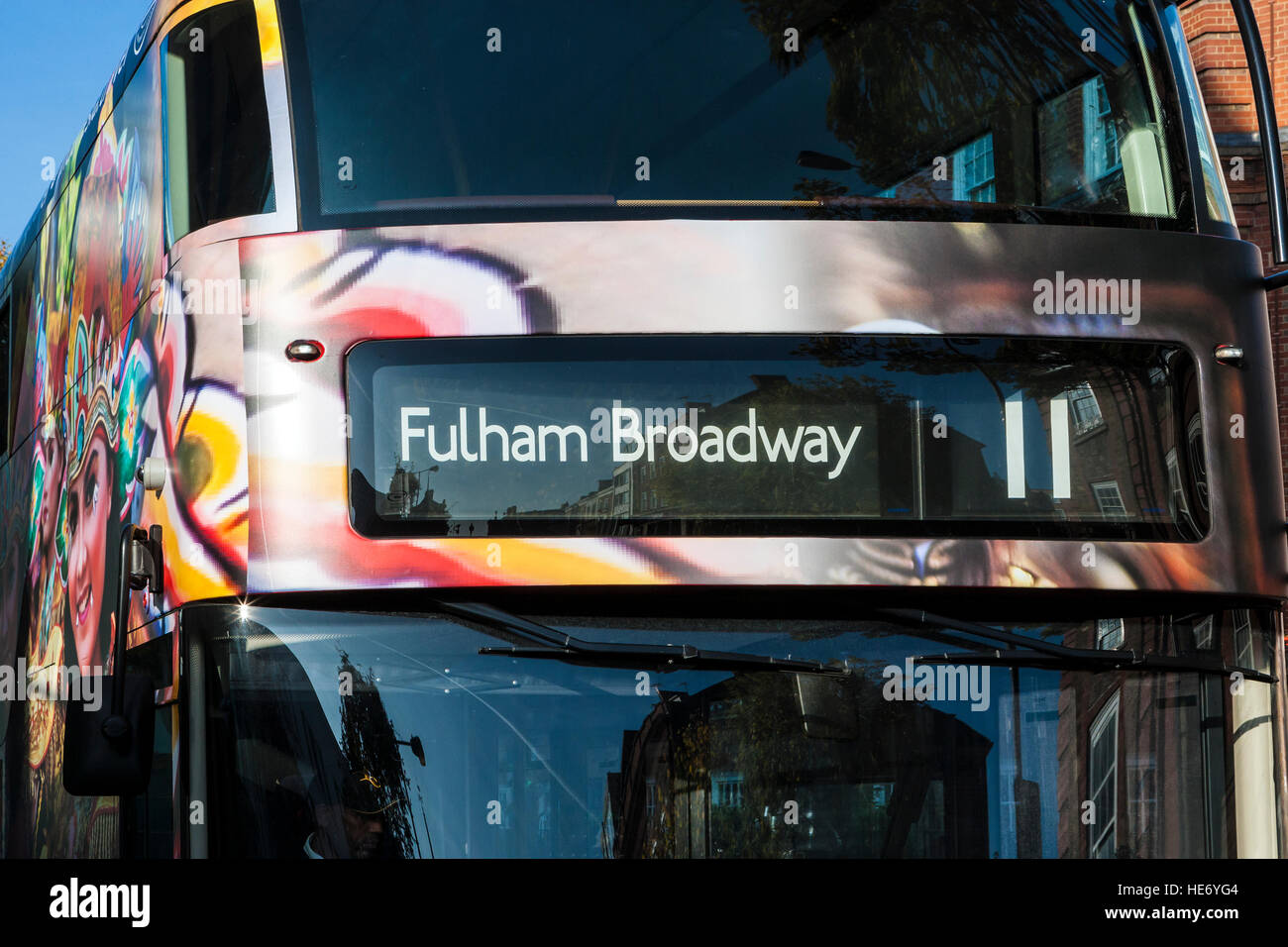 Segno di destinazione sul London bus Foto Stock