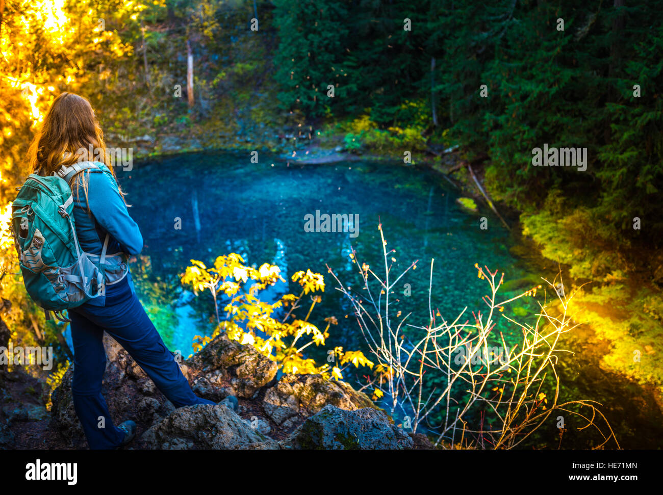 Tamolitch blu piscina McKenzie River Oregon Cascade Mountain Range Foto Stock