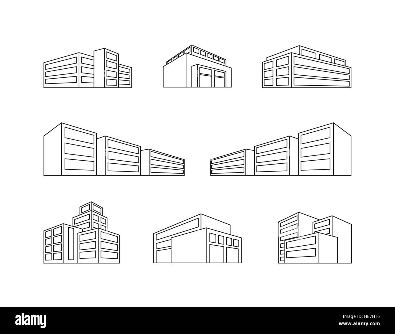 Edificio dimensionale come un web design icone - Linesymbol Illustrazione Vettoriale