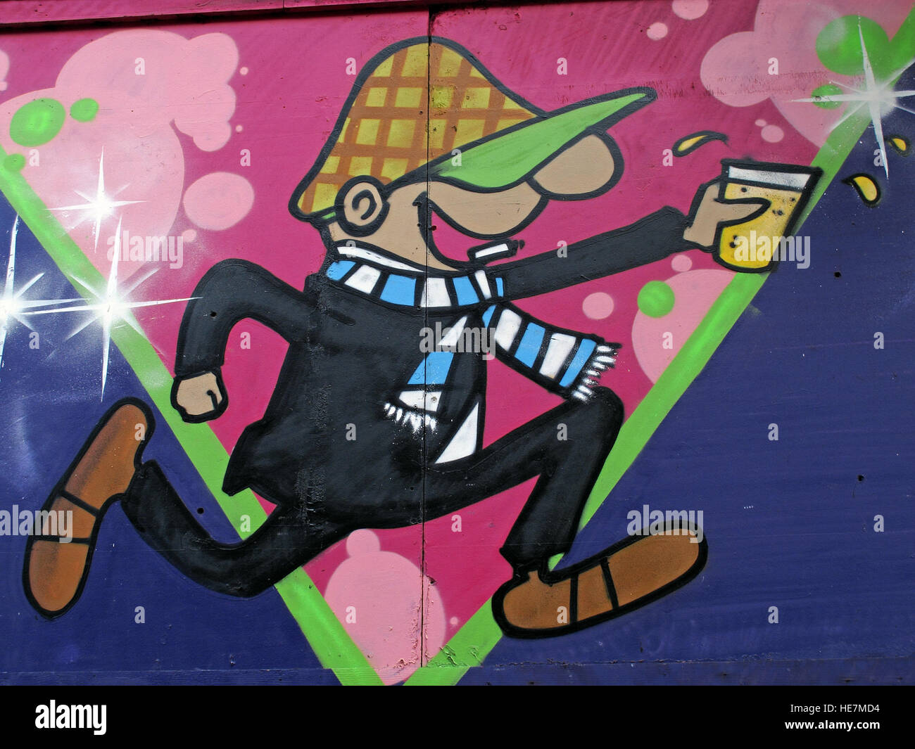 Andy Capp graffiti,Belfast Garfield St City Centre, Irlanda del Nord, Regno Unito Foto Stock