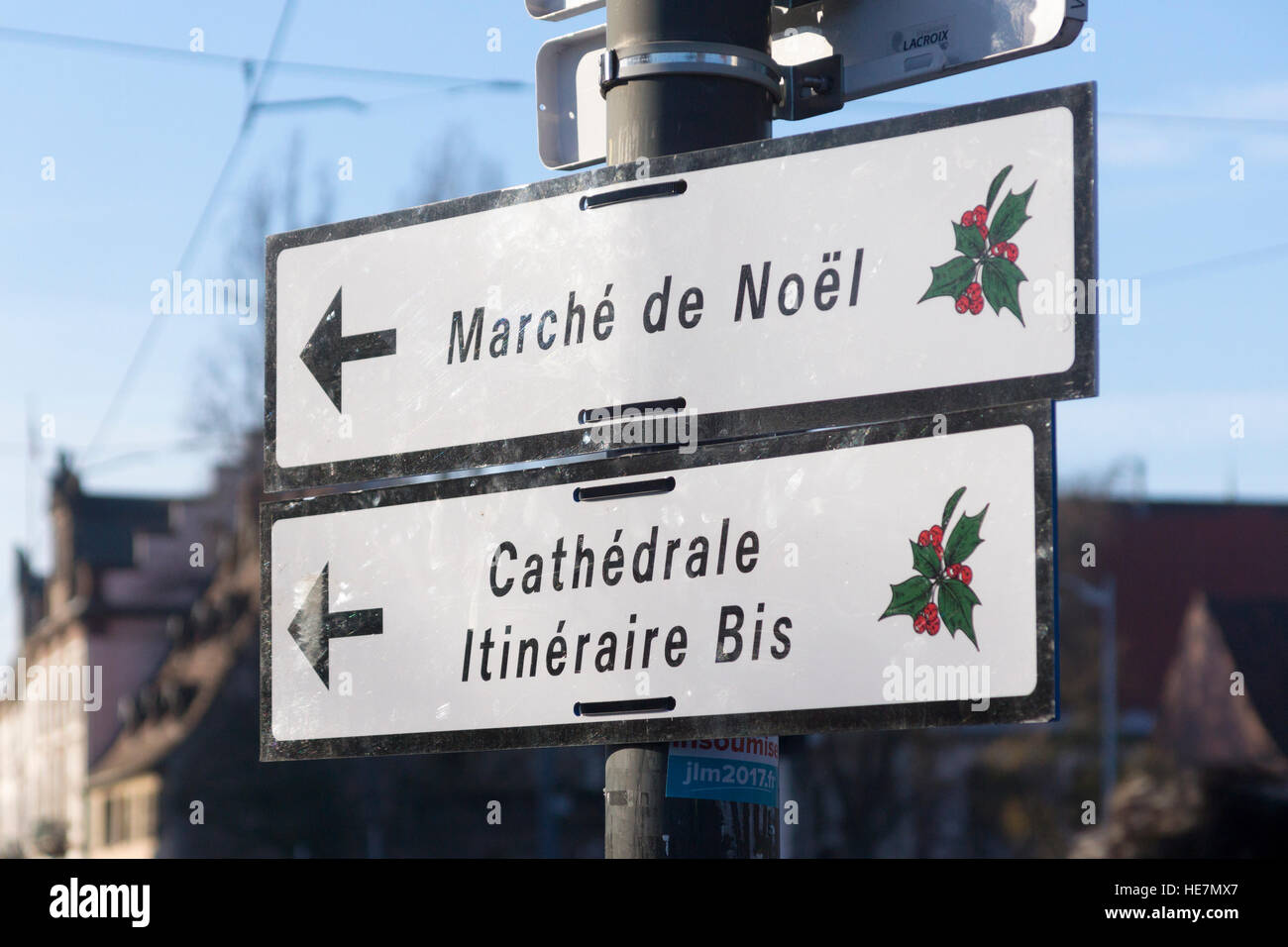 Un segno per un mercatino di Natale a Strasburgo, Alsazia Foto Stock