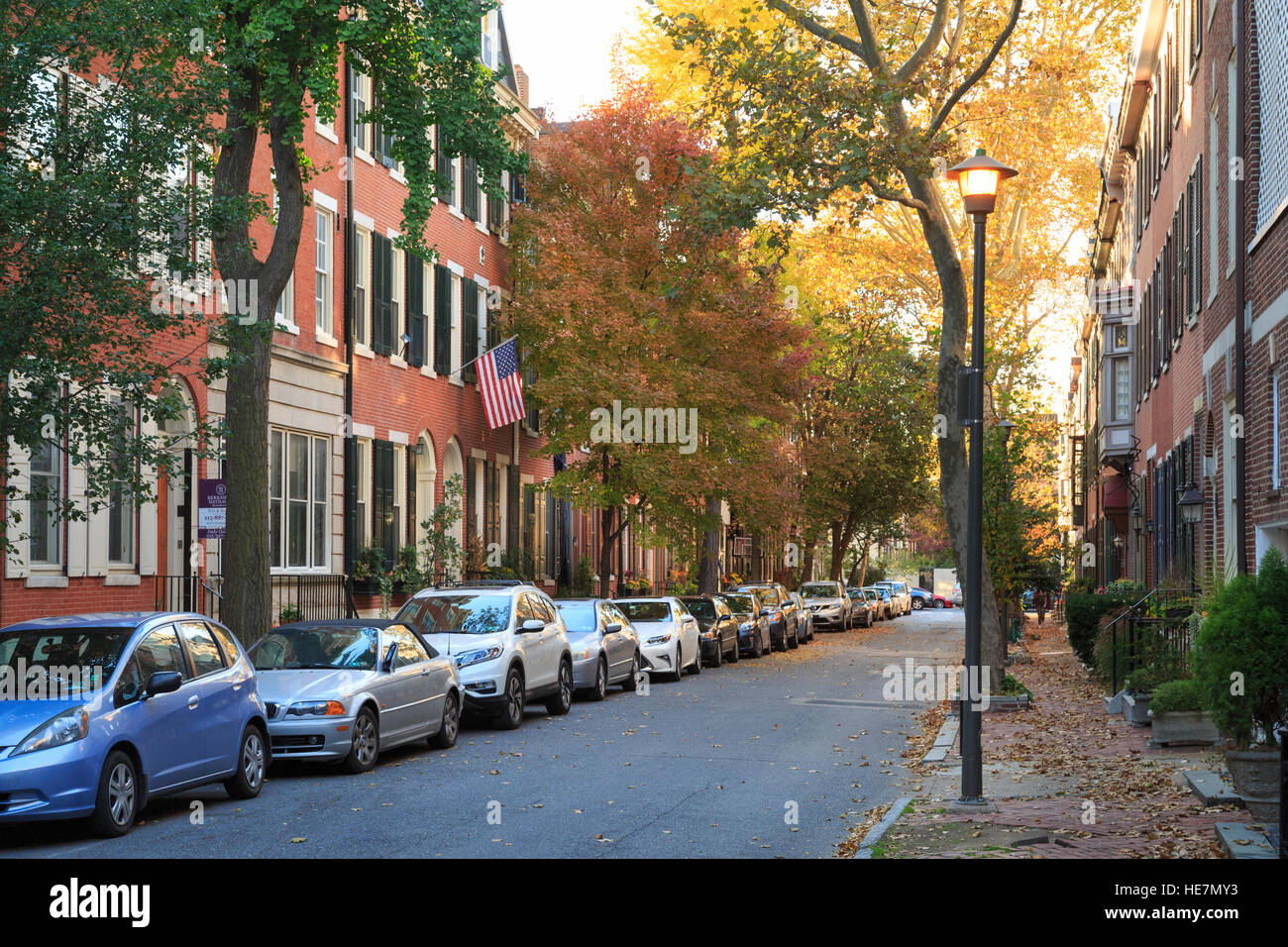 Fila di case in Piazza Rittenhouse quartiere , Philadelphia Philadelphia, Pennsylvania, STATI UNITI D'AMERICA Foto Stock