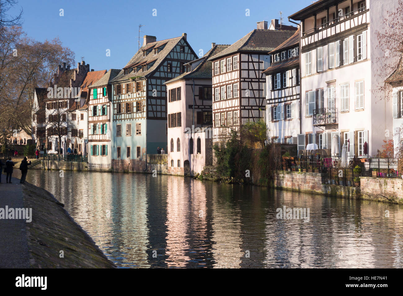 Tipico Maisons à colombages nella Petite France di Strasburgo Foto Stock