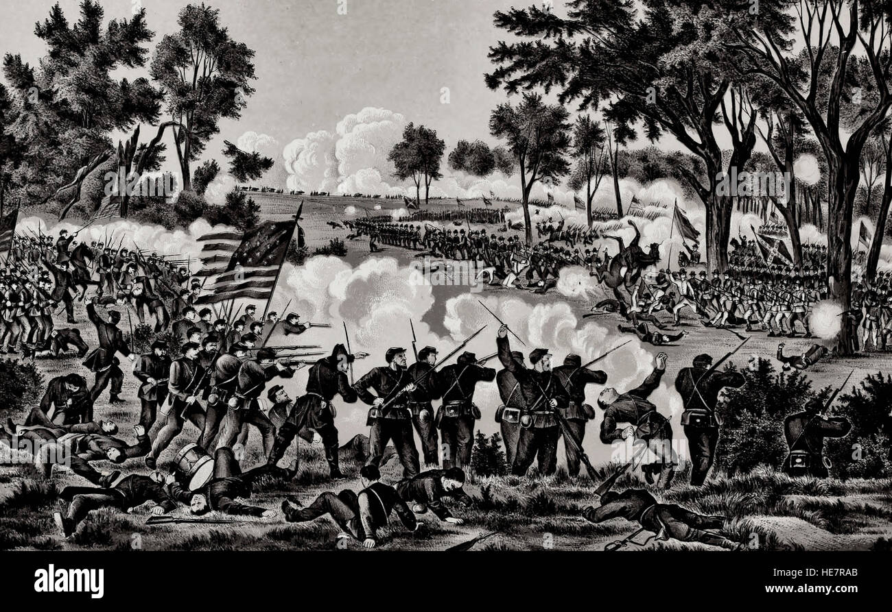 Battaglia di Chancellorsville, Maggio 3rd, 1863 - Generale Hooker di repulsione l'attacco dei Confederati Foto Stock