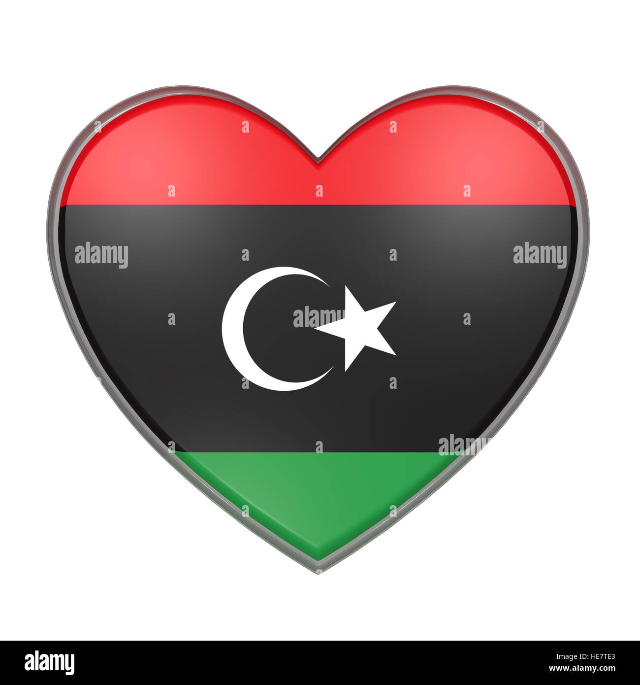 3D rendering di una Libia bandiera su un cuore. Sfondo bianco Foto Stock