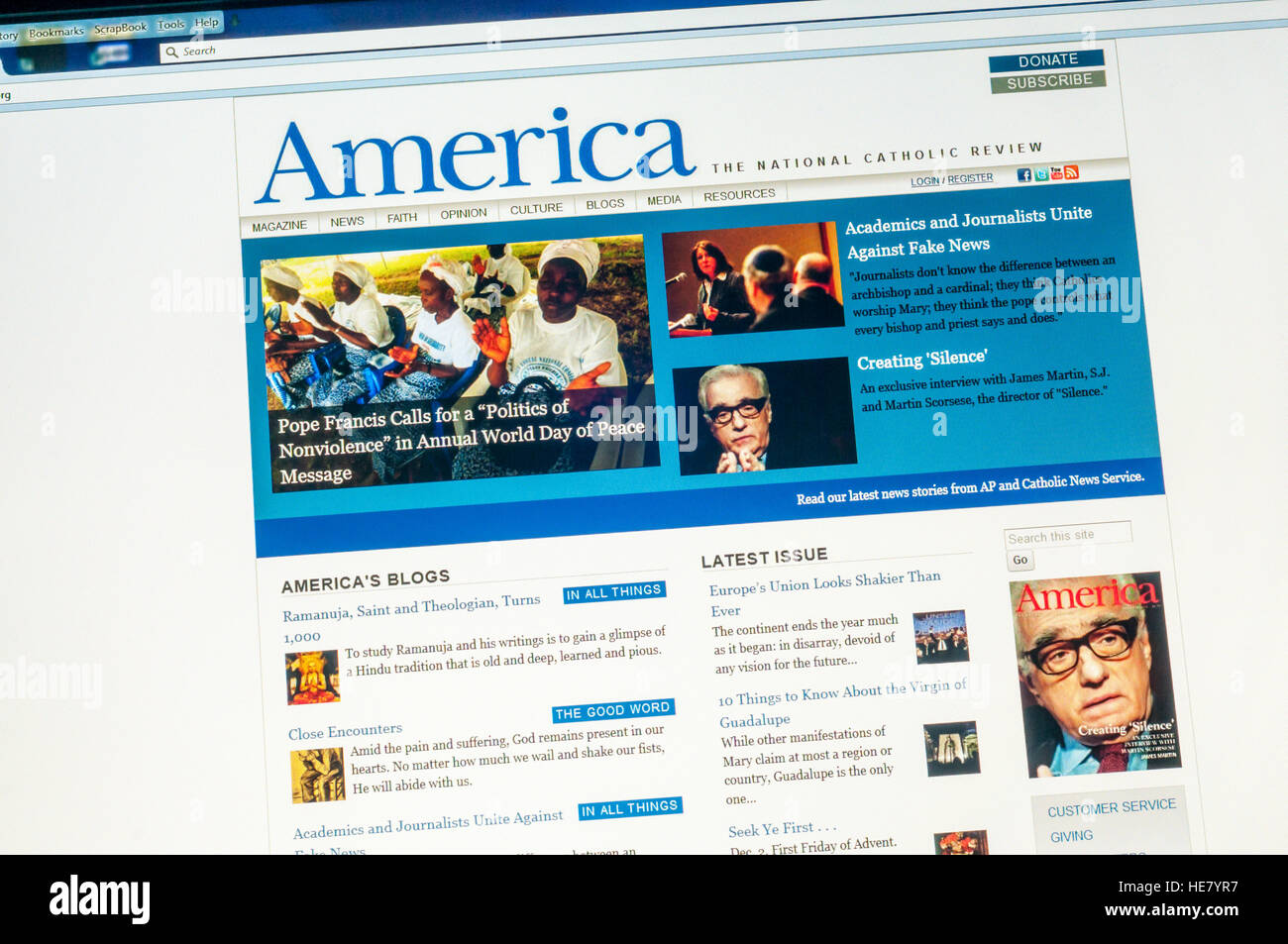Il sito Web di America pubblicato dai Gesuiti degli Stati Uniti. Foto Stock