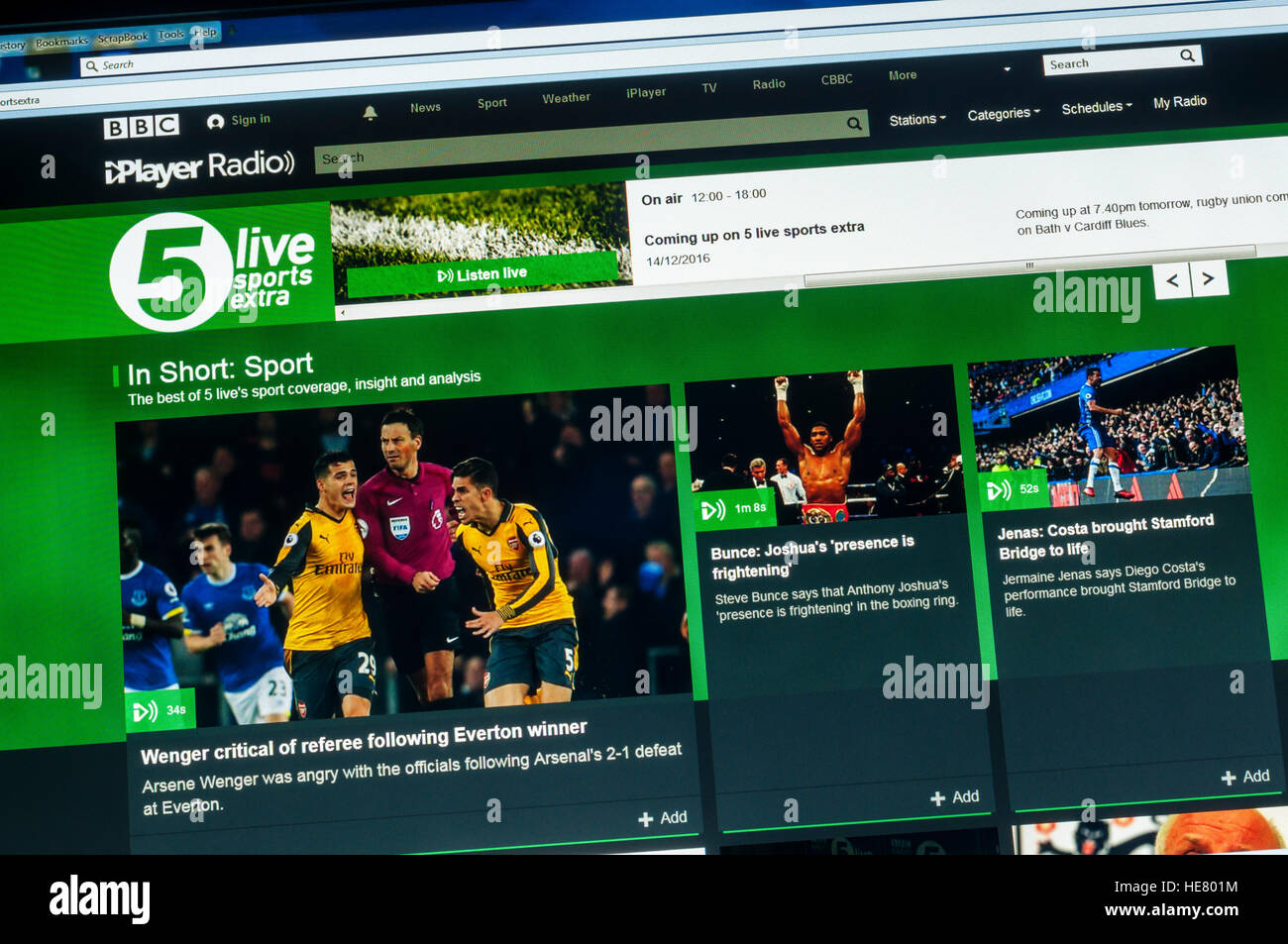 Il sito web della BBC Radio 5 Live Sports extra. Foto Stock