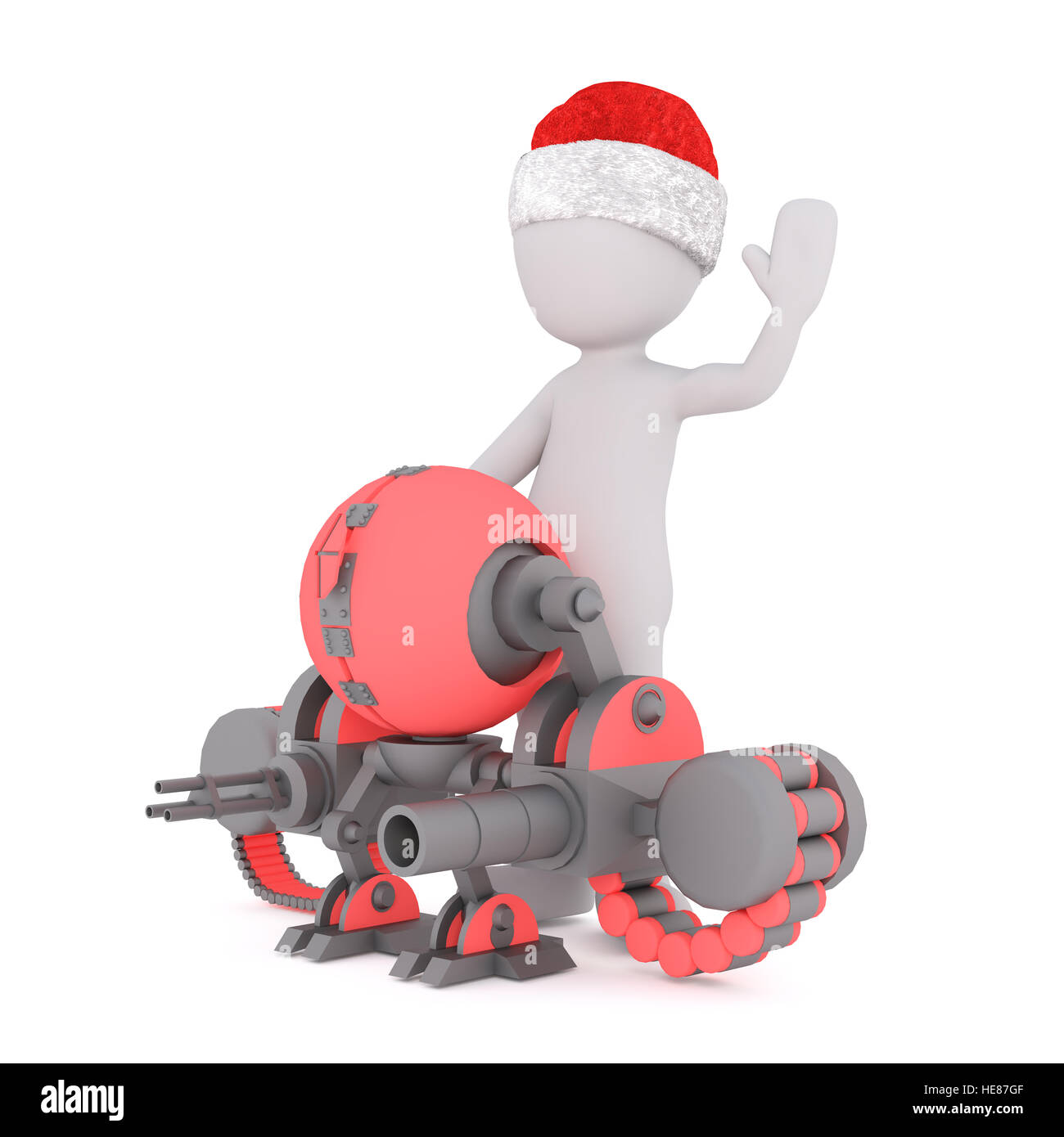 Corpo pieno 3d toon in Santa hat con arma futuristico su bianco Foto Stock