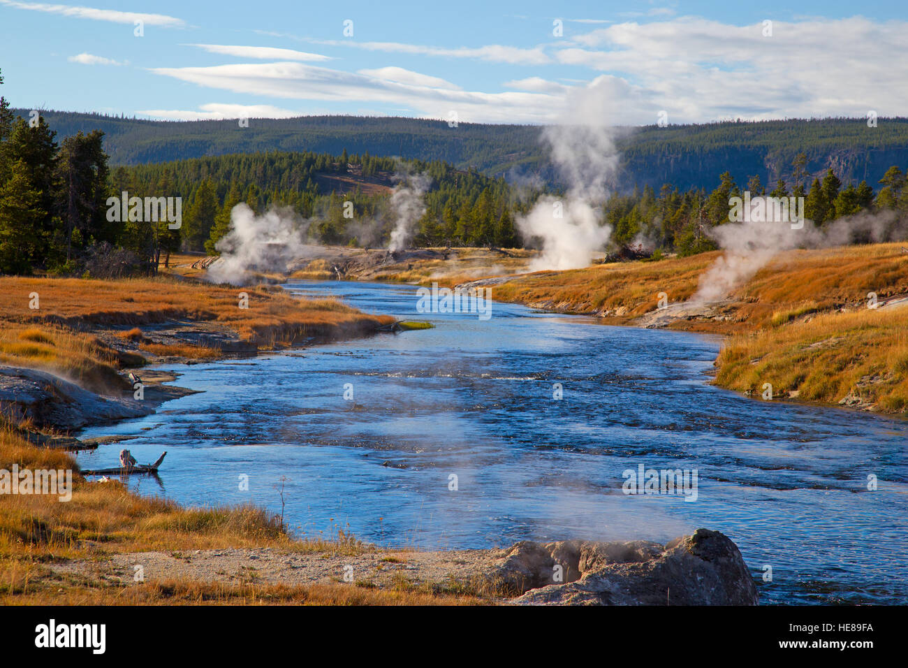 Firehole river nel parco nazionale di Yellowstone, STATI UNITI D'AMERICA Foto Stock