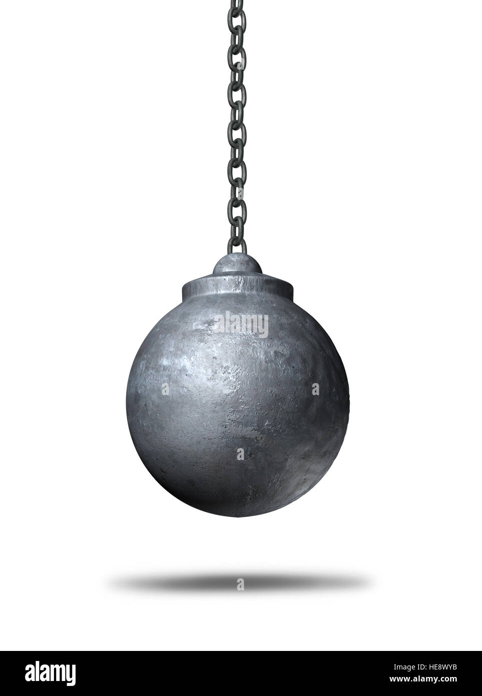 Wrecking Ball oggetto su uno sfondo bianco come una metafora per il rinnovo e la demolizione o la demolizione e distruzione icona come 3D illustrazione di un busi Foto Stock
