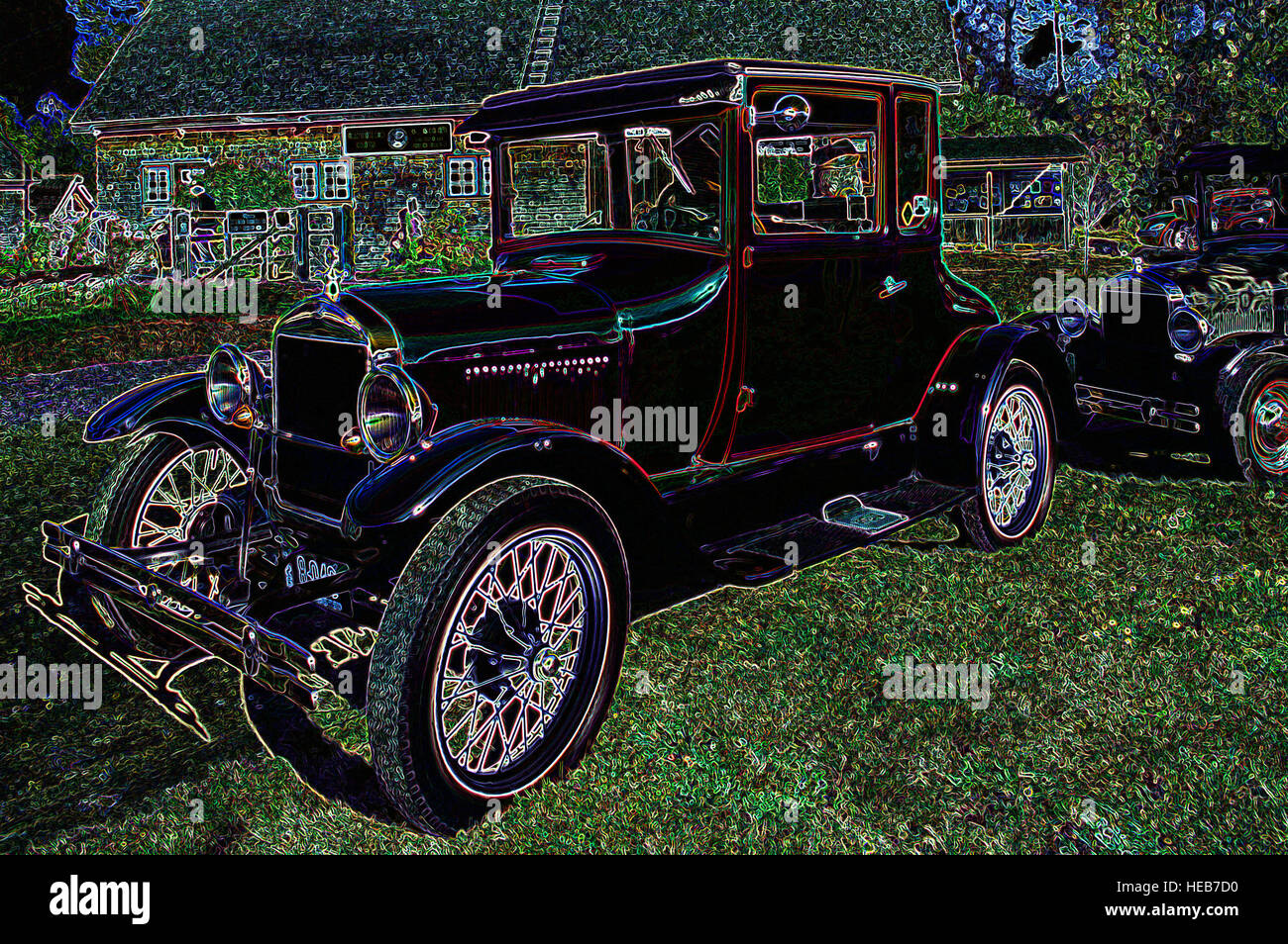 Vintage Ford Modello T Car - manipolato digitalmente immagine con bordi incandescente, astratti automobili, viaggi e trasporti Foto Stock