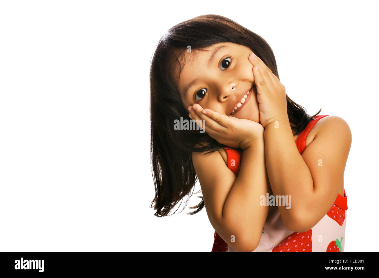 Carino bambino asiatico isolate su sfondo bianco Foto Stock