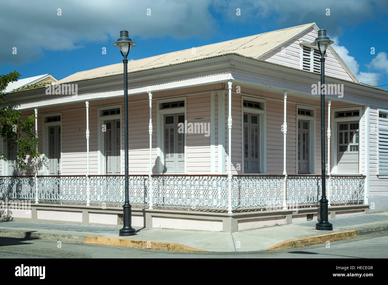 Restaurata casa storica, Guayama, Puerto Rico Foto Stock