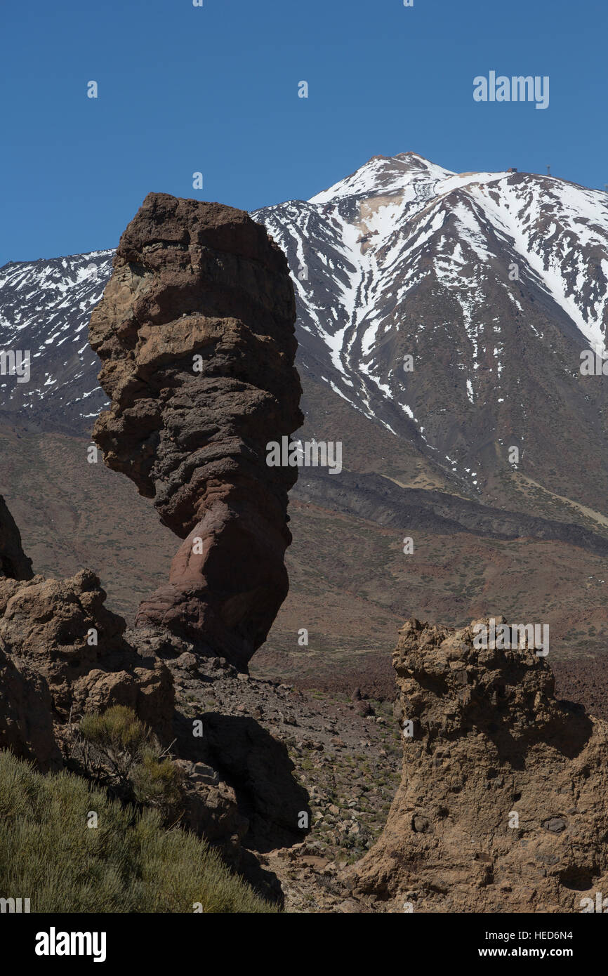 " Il dito di Dio" una roccia vulcanica formazione vicino Monte Teide, Tenerife, Isole Canarie, Spagna Foto Stock